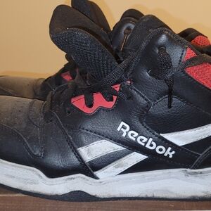 Steel Toed Reebok Black and White Sneakers with Red Highlights